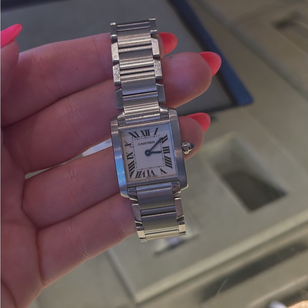 Cartier Tank Française Women's Bracelet Watch with White Dial and Cartier Box
